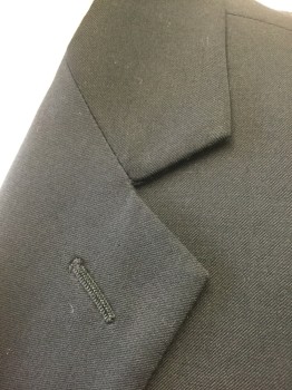 STAFFORD, Black, Wool, Solid, Single Breasted, Notched Lapel, 2 Buttons, 3 Pockets, Black Lining