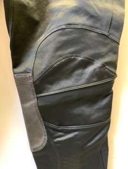 RAG & BONE, Black, Synthetic, Solid, Heavy Satin, Slim Leg, Fold Over Closure at Waist with Snap, Stretch and Mesh Panels on Legs, 2 Side Pockets, Futuristic