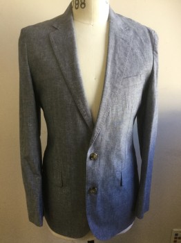 J CREW, Blue, Cotton, 2 Color Weave, Single Breasted, 2 Buttons,  3 Pockets, 2 Back Vents, Half Lining, Double, See FC047902