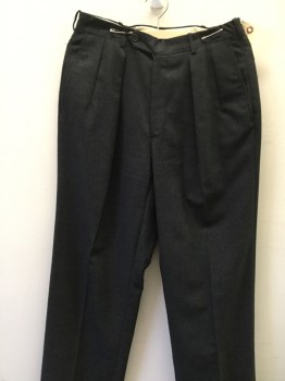 NORDSTROM, Charcoal Gray, Wool, Solid, Single Pleat, Zip Front, Belt Loops, Button Tab, 4 Pockets,