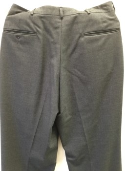 NORDSTROM, Charcoal Gray, Wool, Solid, Single Pleat, Zip Front, Belt Loops, Button Tab, 4 Pockets,
