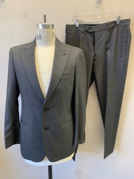 PRADA, Charcoal Gray, Gray, Wool, 2 Color Weave, Single Breasted, 2 Buttons,  Peaked Lapel,