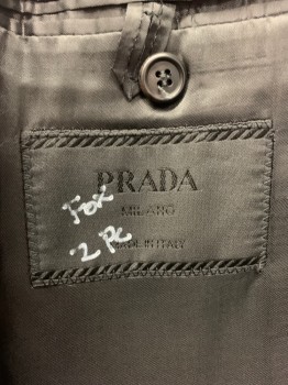 PRADA, Charcoal Gray, Gray, Wool, 2 Color Weave, Single Breasted, 2 Buttons,  Peaked Lapel,