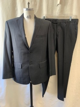 Mens, Suit, Jacket, JOHN VARVATOS, Black, Dk Gray, Wool, Gingham, 40S, Notched Lapel, Single Breasted, Button Front, 2 Buttons, 3 Pockets
