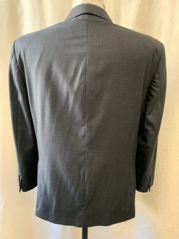 Mens, Suit, Jacket, JOHN VARVATOS, Black, Dk Gray, Wool, Gingham, 40S, Notched Lapel, Single Breasted, Button Front, 2 Buttons, 3 Pockets