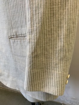 SIAM COSTUMES , Cream, Lt Olive Grn, Cotton, Stripes - Vertical , Single Breasted, 4 Buttons, Notched Lapel, 3 Pockets, Made To Order, Sack Suit