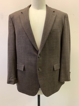 RALPH LAUREN, Lt Brown, Brown, Navy Blue, Wool, Houndstooth, Notched Lapel, Single Breasted, Button Front, 2 Buttons,  3 Pockets