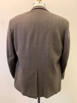 RALPH LAUREN, Lt Brown, Brown, Navy Blue, Wool, Houndstooth, Notched Lapel, Single Breasted, Button Front, 2 Buttons,  3 Pockets