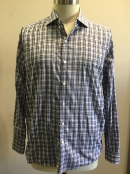 E. ZEGNA, Gray, Purple, White, Cotton, Plaid, Button Front, Collar Attached, Long Sleeves
