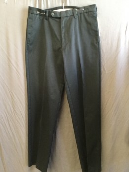 Mens, Casual Pants, HAGGAR, Black, Cotton, Solid, 34/33, Flat Front, Slit Pockets, Zip Front