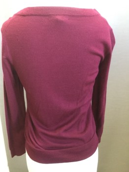JCREW, Raspberry Pink, Wool, Solid, Boat Neck, 3/4 Sleeves