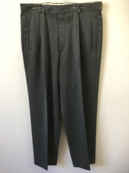 MANI, Dk Gray, Black, Wool, 2 Color Weave, 2 Box Pleats, Button Tab, Belt Loops, 4 Pockets,