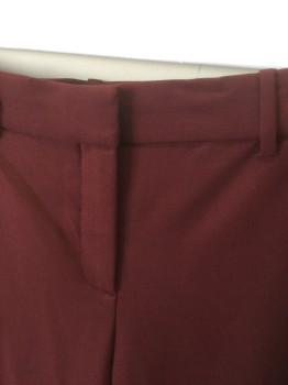 THEORY, Red Burgundy, Wool, Spandex, Solid, Mid Rise, Straight Leg, Zip Fly, 4 Pockets, Belt Loops