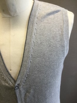 Mens, Sweater Vest, WATSONS, Lt Gray, Gray, Cotton, Medium, 5 Buttons, Knit, Edged in Dk Gray
