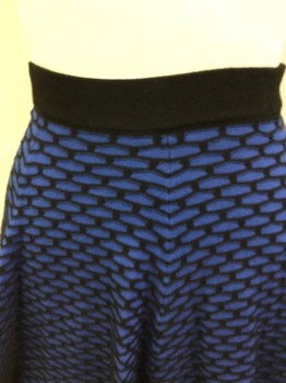 Womens, Skirt, Mini, INTERMIX, Royal Blue, Black, Polyester, Lycra, Novelty Pattern, XS, Royal Blue with Black Honeycomb Texture, 1-1/4" Elastic Waistband