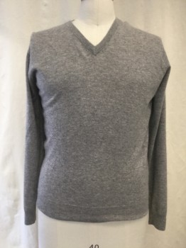Mens, Pullover Sweater, CHRISTIAN BERG, Heather Gray, Cashmere, Solid, S, V-neck,