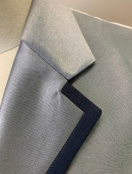 PALLINI, Gray, Polyester, Rayon, Solid, Shiny Sharkskin, Dark Gray Faille Trim,  Notched Lapel, Single Breasted, 4 Buttons, 3 Pockets, Extra Long Fit