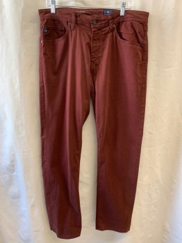 Mens, Casual Pants, ADRIANO GOLDSCHMIED, Chocolate Brown, Cotton, 34/32, Top Pockets, Zip Front, Flat Front