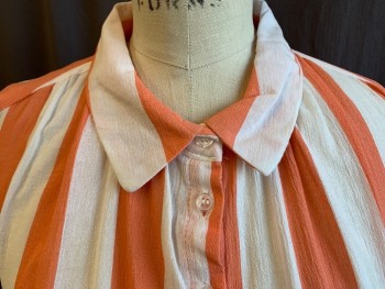 VELVET HEART, White, Salmon Pink, Rayon, Stripes - Vertical , Stripes - Horizontal , Collar Attached, Button Front, Short Sleeves with Folded Over Cuffs, Curved Hem