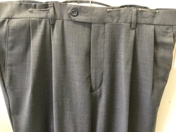 DOCKERS, Gray, Polyester, Wool, Heathered, Double Pleats, 4 Pockets, Cuffed