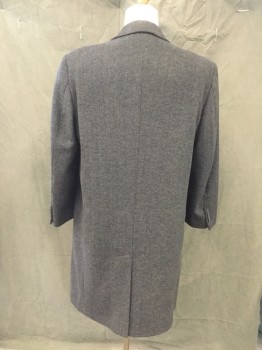 Mens, Coat, Overcoat, NAUTICA, Gray, Black, Wool, Polyester, Herringbone, 42S, Button Front, Collar Attached, Notched Lapel, Long Sleeves, 2 Pockets, Below Knee Length *1 Missing Button*