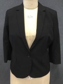 Womens, Blazer, ANN TAYLOR, Black, Polyester, Rayon, Solid, 16P, Single Breasted, Collar Attached, Notched Lapel, 3 Pockets, 1 Button, 3/4 Sleeve