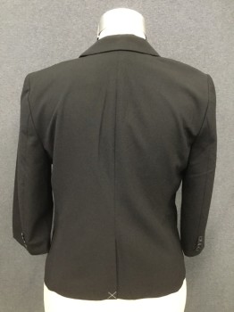 ANN TAYLOR, Black, Polyester, Rayon, Solid, Single Breasted, Collar Attached, Notched Lapel, 3 Pockets, 1 Button, 3/4 Sleeve