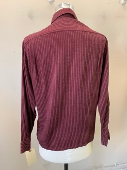THIRD AVENUE, Red Burgundy, White, Wool, Stripes - Vertical , Long Sleeves, Split V-neck, Collar Attached, 1 Button at Collar, Pullover, 1 Pocket,