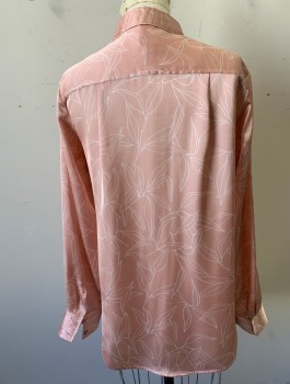 Womens, Blouse, A NEW DAY, Rose Pink, White, Polyester, Leaves/Vines , S, Satin, Long Sleeves, Button Front, Collar Attached, 2 Patch Pockets