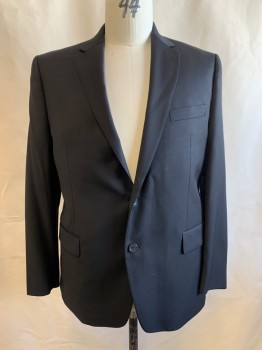 Mens, Suit, Jacket, RALPH LAUREN, Black, Wool, Solid, 44R, 2 Buttons Single Breasted, Notched Lapel, 3 Pockets, CB Vent
