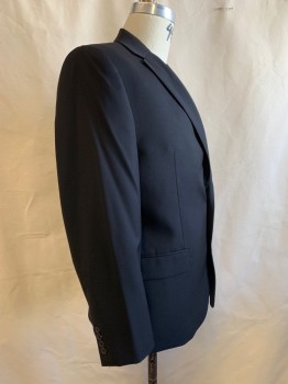 Mens, Suit, Jacket, RALPH LAUREN, Black, Wool, Solid, 44R, 2 Buttons Single Breasted, Notched Lapel, 3 Pockets, CB Vent