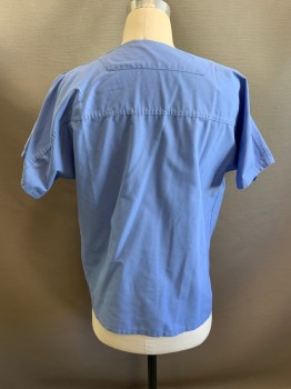 LANDAU, Lt Blue, Poly/Cotton, Solid, Pullover, V-neck, Short Sleeves, 1 Chest Pocket, Reversible