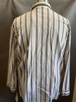 Mens, Sleepwear PJ Top, GLOBAL, White, Black, Gray, Yellow, Cotton, Stripes - Vertical , Novelty Pattern, 2XL, Long Sleeves, Button Front, Collar Attached, 3 Pockets, Novelty Patterned Vertical Stripe