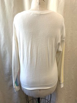 Womens, Pullover, SPIRITUAL GANGSTER, White, Yellow, Lt Pink, Lt Orange, Lt Blue, Cotton, Modal, Stripes - Diagonal , L, Baby Blue, Green, Stripes on Shoulders & Sleeves, Crew Neck, Pullover, Long Sleeves, Ribbed Neck, Cuff, Cuffs
