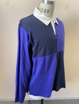 URBAN OUTFITTERS, Royal Blue, Navy Blue, Cotton, Color Blocking, Jersey, L/S, Rugby Shirt, 4 Corners Of Constrasting Panels, White Twill Collar, Retro 80's/90's  Inspired