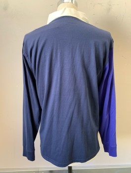 Mens, Polo, URBAN OUTFITTERS, Royal Blue, Navy Blue, Cotton, Color Blocking, M, Jersey, L/S, Rugby Shirt, 4 Corners Of Constrasting Panels, White Twill Collar, Retro 80's/90's  Inspired