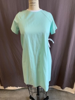 Unisex, Patient Gown, N/L, Sea Foam Green, White, Cotton, Solid, O/S, S/S, CN, Shoulder Snaps, Ties, White Trim