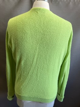 SAKS FIFTH OFF, Lime Green, Acrylic, Solid, Cardigan, V-N, 6 Btn, L/S