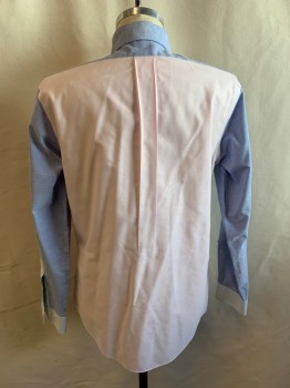 Mens, Casual Shirt, BROOKS BROTHERS, Lt Blue, Pink, Mint Green, Cotton, Color Blocking, M, Button Down Collar Attached, Long Sleeves, Button Front, 1 Pocket, 3 Button Cuff