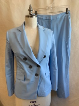 TOPSHOP, Powder Blue, Polyester, Viscose, Solid, Double Breasted, 5 Black with Gray Triangles Buttons, 5 Pockets, Peaked Lapel, 1 Button Cuff, Double Vent