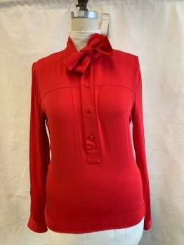 GUCCI, Red, Silk, Solid, Half Button Up, L/S, Self Collar Tie Attached
