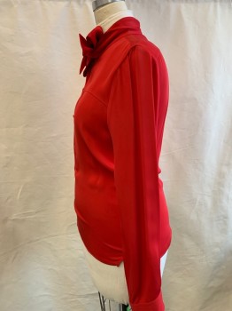 Womens, Blouse, GUCCI, Red, Silk, Solid, L, B38, Half Button Up, L/S, Self Collar Tie Attached