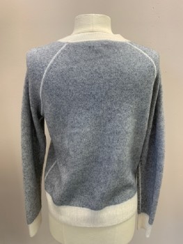 Womens, Pullover Sweater, J CREW, Gray, Ivory White, Cashmere, Solid, S, L/S, CN, Raglan Sleeves,