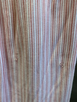 Womens, Top, GAP, White, Rose Pink, Rayon, Stripes, M, S/S, Collar Band with V Neck, Rolled Sleeve Cuffs, Curved Hem **Small Tears/Holes in Back