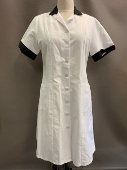 Womens, Waitress/Maid, RED KAP, White, Black, Polyester, Cotton, Color Blocking, M, S/S, Button Front, Collar Attached, Top Pockets, Vertical Seams,