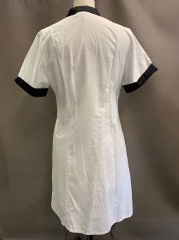RED KAP, White, Black, Polyester, Cotton, Color Blocking, S/S, Button Front, Collar Attached, Top Pockets, Vertical Seams,