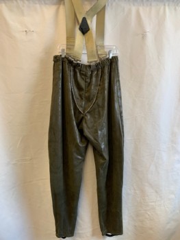 Mens, Sci-Fi/Fantasy Pants, MTO, Moss Green, Taupe, Beige, Synthetic, Mottled, Camouflage, 34/32, Elastic Waist, Metal & Stretch Suspenders, Taupe/ Moss Piping In Front & Back, Stirrups