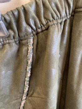 MTO, Moss Green, Taupe, Beige, Synthetic, Mottled, Camouflage, Elastic Waist, Metal & Stretch Suspenders, Taupe/ Moss Piping In Front & Back, Stirrups