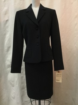 Womens, Suit, Jacket, TAHARI, Black, Beige, Synthetic, Stripes - Pin, 4, Black, Beige Pin Stripes, Single Breasted, 3 Buttons, Notched Lapel, 2 Pockets