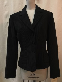 TAHARI, Black, Beige, Synthetic, Stripes - Pin, Black, Beige Pin Stripes, Single Breasted, 3 Buttons, Notched Lapel, 2 Pockets